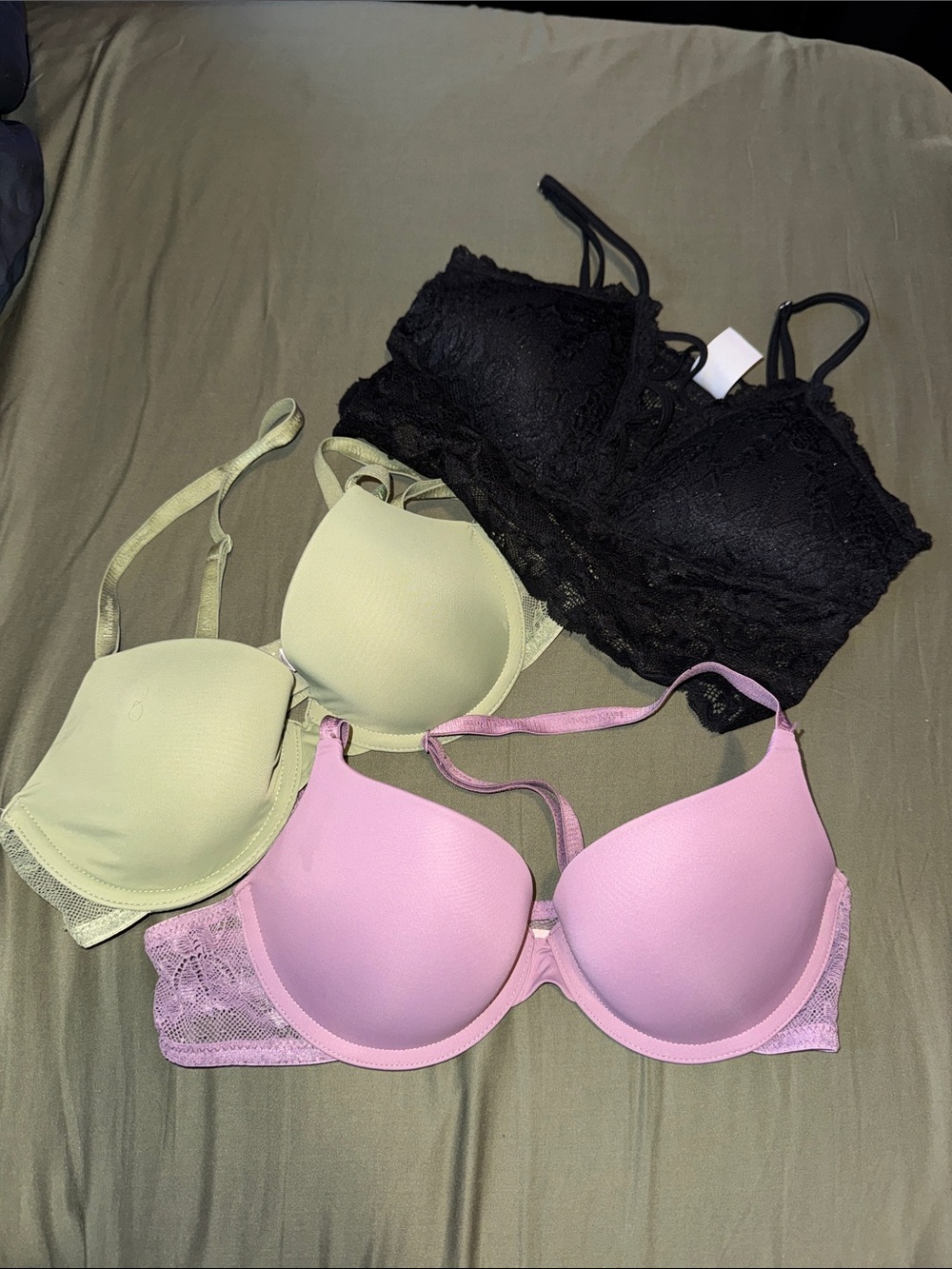 3-Pack Bra Set - Black, Soft Green, Lilac